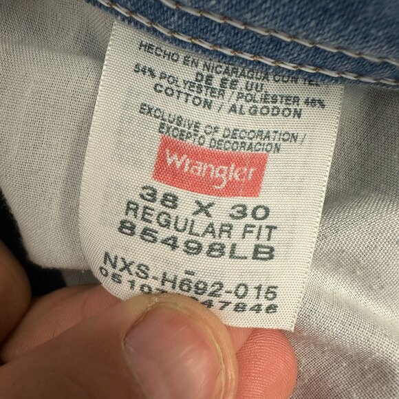 Wrangler Mens Regular Fit Jeans Sz 38x30 Blue Denim Straight Leg Mid Rise Casual - Picture 3 of 9